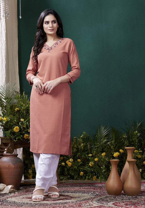 Lovely Orange Color Rayon Fabric Casual Kurti With Bottom