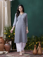 Lovely Grey Color Rayon Fabric Casual Kurti With Bottom