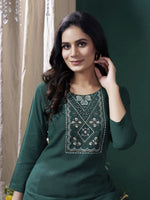 Lovely Green Color Rayon Fabric Casual Kurti With Bottom