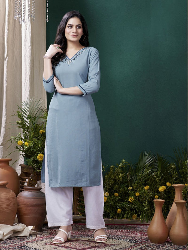 Lovely Blue Color Rayon Fabric Casual Kurti With Bottom