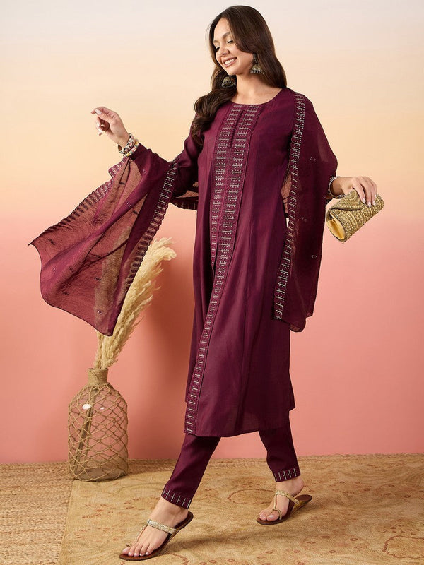 Amazing Maroon Color Silk Fabric Designer Suit