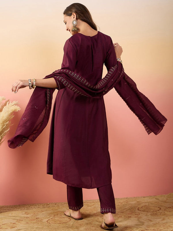 Amazing Maroon Color Silk Fabric Designer Suit