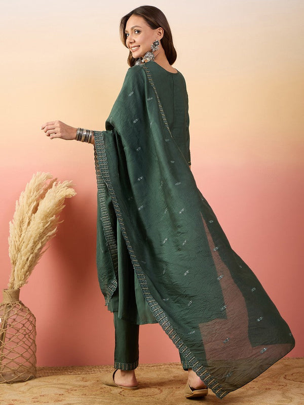 Amazing Green Color Silk Fabric Designer Suit