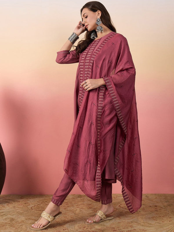 Amazing Pink Color Silk Fabric Designer Suit