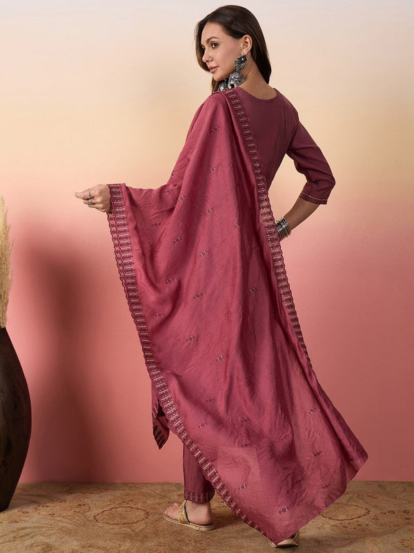 Amazing Pink Color Silk Fabric Designer Suit