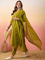 Amazing Green Color Silk Fabric Designer Suit