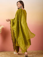 Amazing Green Color Silk Fabric Designer Suit