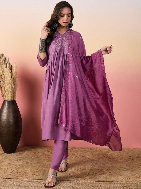 Amazing Purple Color Silk Fabric Designer Suit