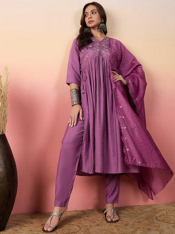 Amazing Purple Color Silk Fabric Designer Suit