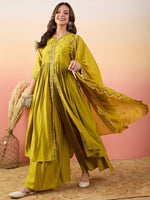 Amazing Yellow Color Silk Fabric Designer Suit