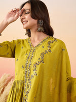 Amazing Yellow Color Silk Fabric Designer Suit