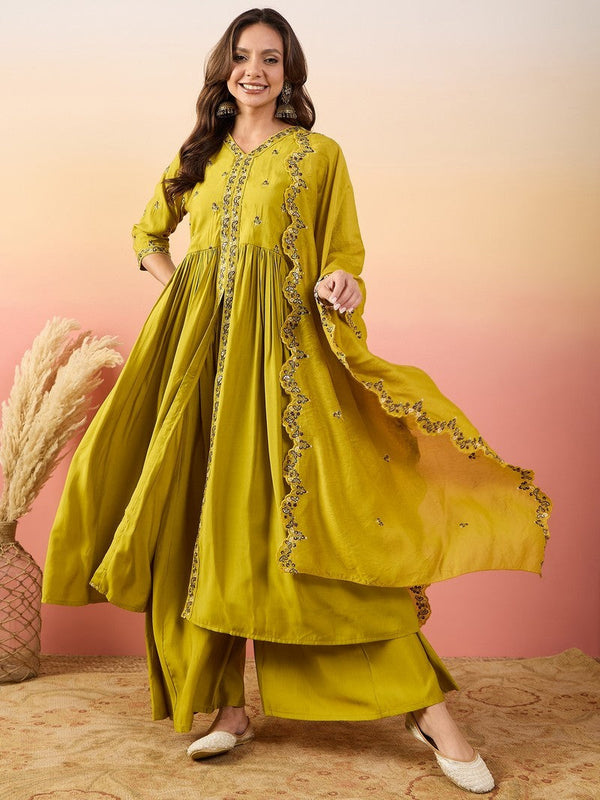 Amazing Yellow Color Silk Fabric Designer Suit