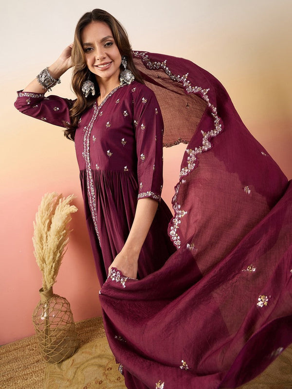 Amazing Maroon Color Silk Fabric Designer Suit