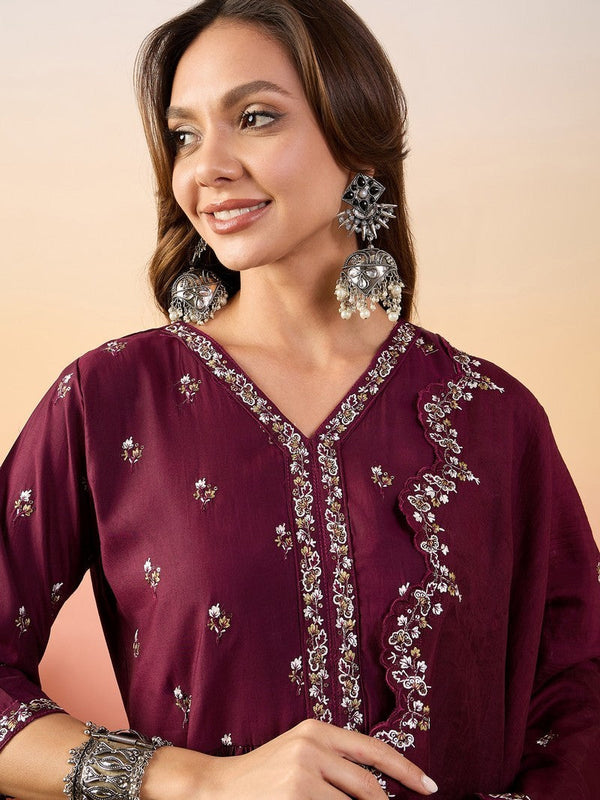 Amazing Maroon Color Silk Fabric Designer Suit