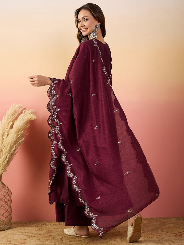 Amazing Maroon Color Silk Fabric Designer Suit