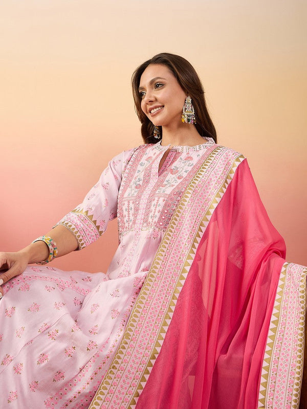 Amazing Pink Color Silk Fabric Designer Suit