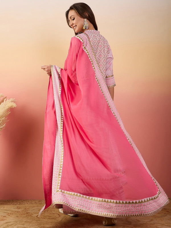 Amazing Pink Color Silk Fabric Designer Suit