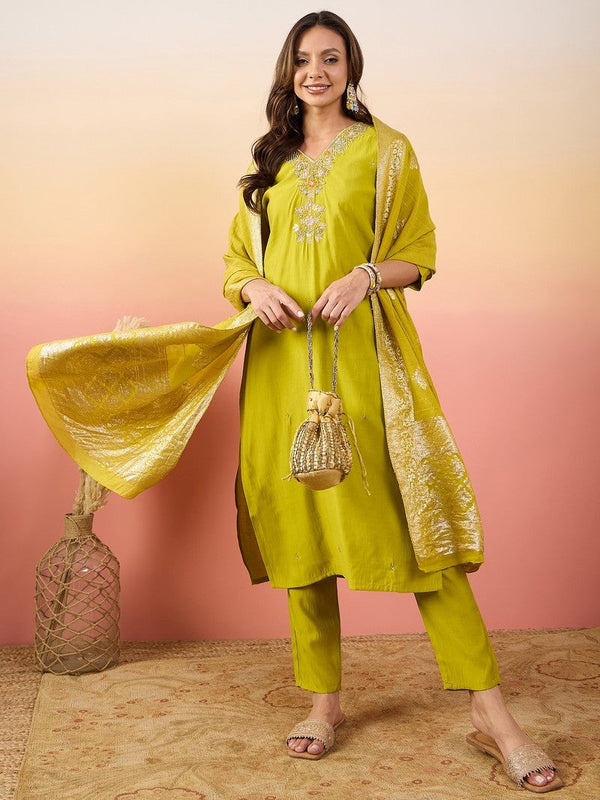 Amazing Green Color Silk Fabric Designer Suit