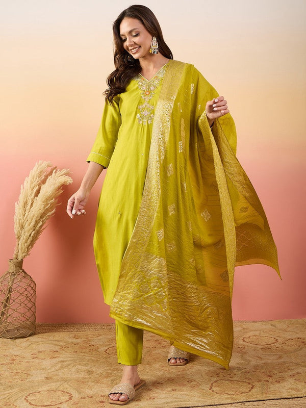 Amazing Green Color Silk Fabric Designer Suit