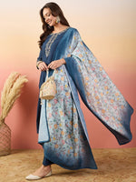 Amazing Navy Blue Color Silk Fabric Designer Suit