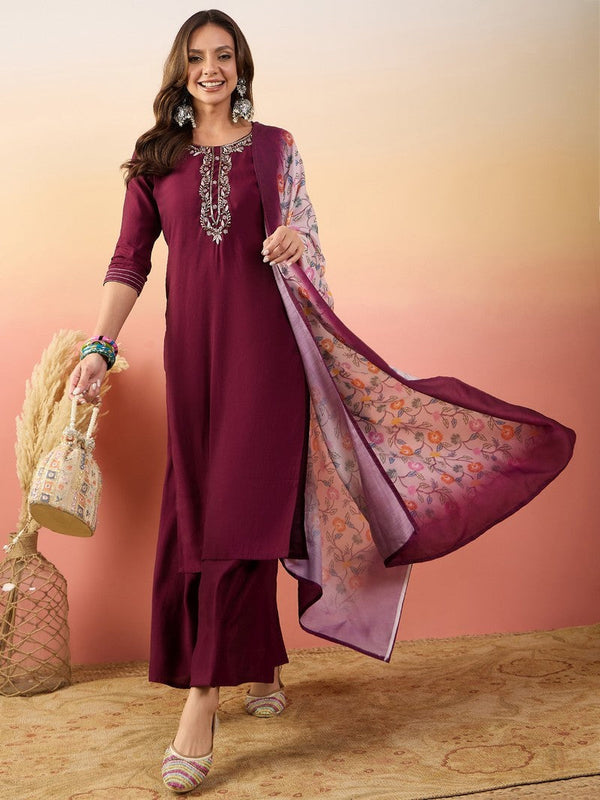 Amazing Wine Color Silk Fabric Designer Suit