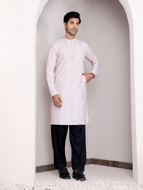 Amazing Pink Color Georgette Fabric Mens Kurta