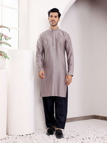 Amazing Grey Color Viscose  Fabric Mens Kurta