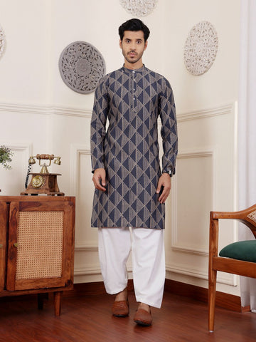 Amazing Navy Blue Color Silk Fabric Kurta Pajama