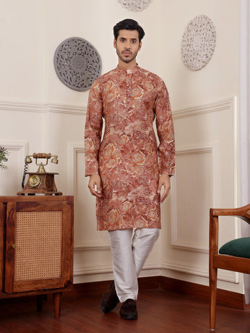 Amazing Brown Color Silk Fabric Kurta Pajama