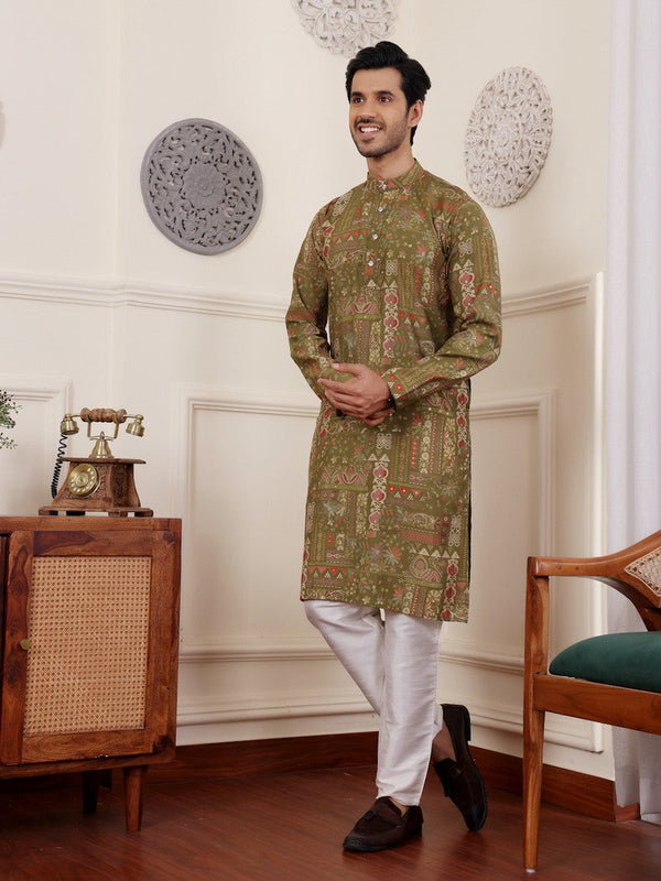 Amazing Green Color Silk Fabric Kurta Pajama