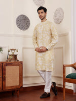 Amazing Yellow Color Silk Fabric Kurta Pajama