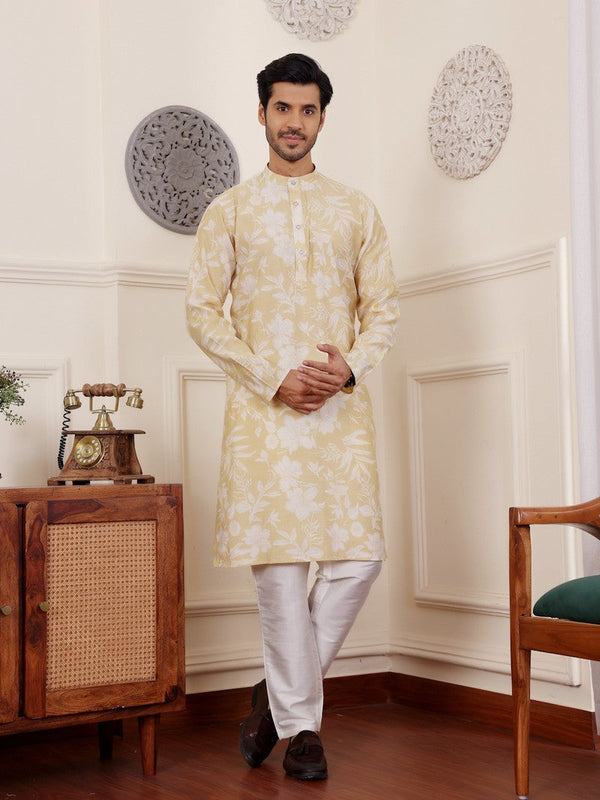 Amazing Yellow Color Silk Fabric Kurta Pajama