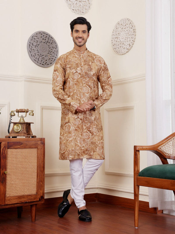 Amazing Brown Color Silk Fabric Kurta Pajama