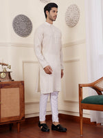 Amazing White Color Silk Fabric Kurta Pajama