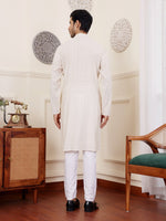 Amazing White Color Silk Fabric Kurta Pajama