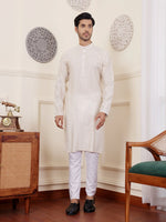 Amazing White Color Silk Fabric Kurta Pajama