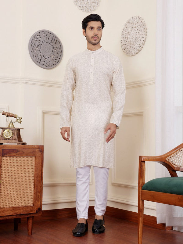 Amazing White Color Silk Fabric Kurta Pajama