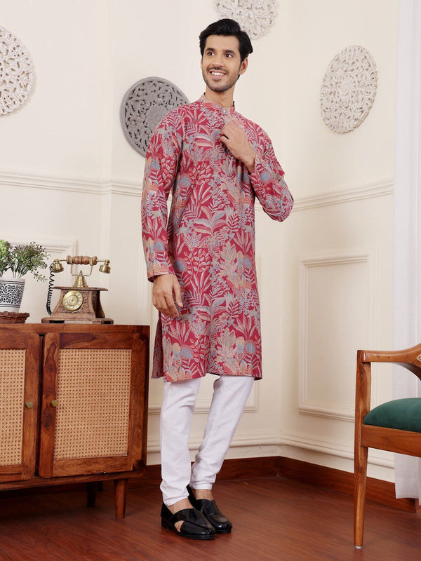 Amazing Pink Color Silk Fabric Kurta Pajama