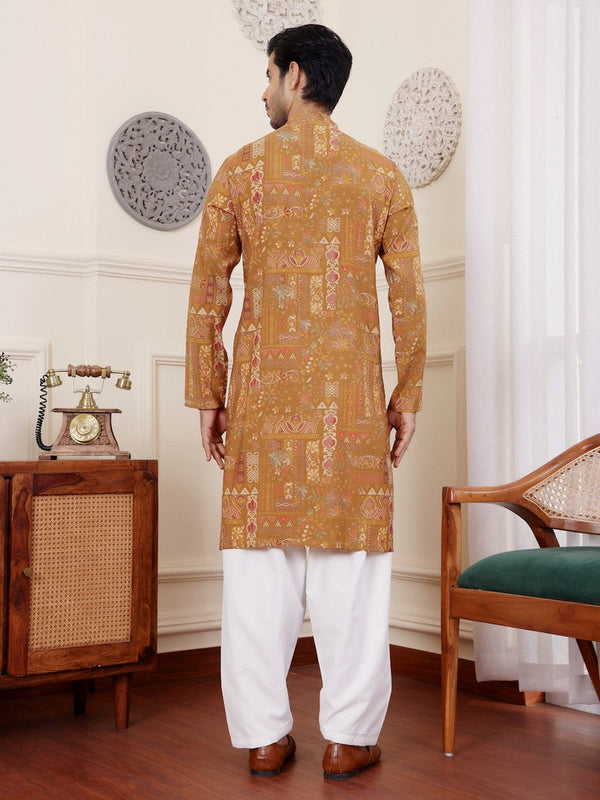 Amazing Mustard Color Silk Fabric Kurta Pajama