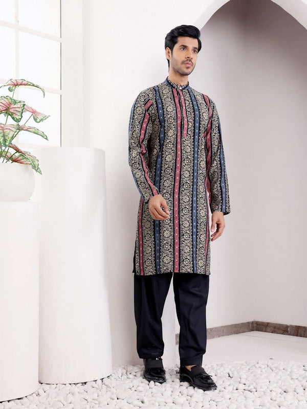 Dazzling Multi Color Silk Fabric Mens Kurta