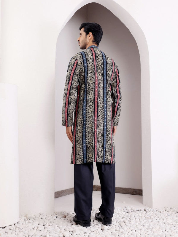 Dazzling Multi Color Silk Fabric Mens Kurta