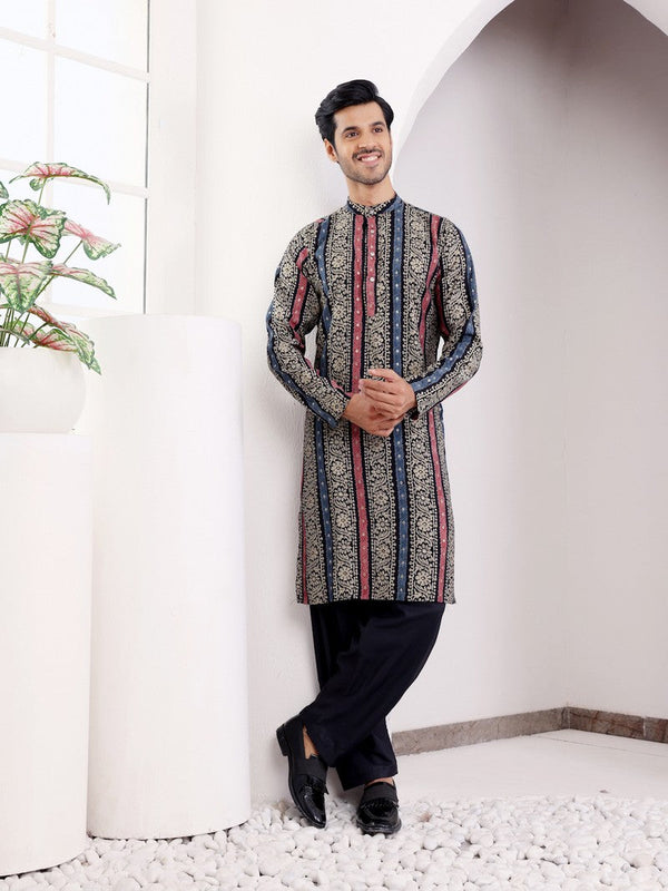 Dazzling Multi Color Silk Fabric Mens Kurta