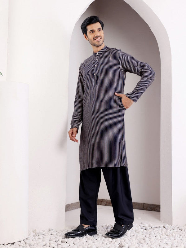 Dazzling Navy Blue Color Silk Fabric Mens Kurta