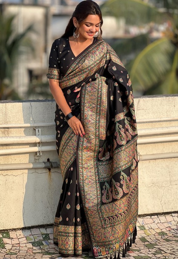 Beauteous Black Color Pashmina Fabric Partywear Saree