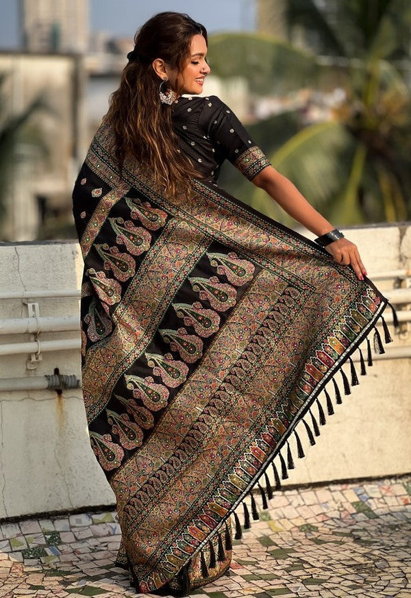 Beauteous Black Color Pashmina Fabric Partywear Saree