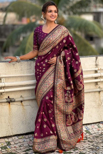 Beauteous Magenta Color Pashmina Fabric Partywear Saree