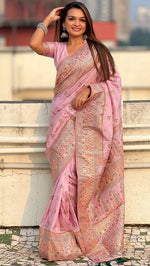 Beauteous Pink Color Pashmina Fabric Partywear Saree