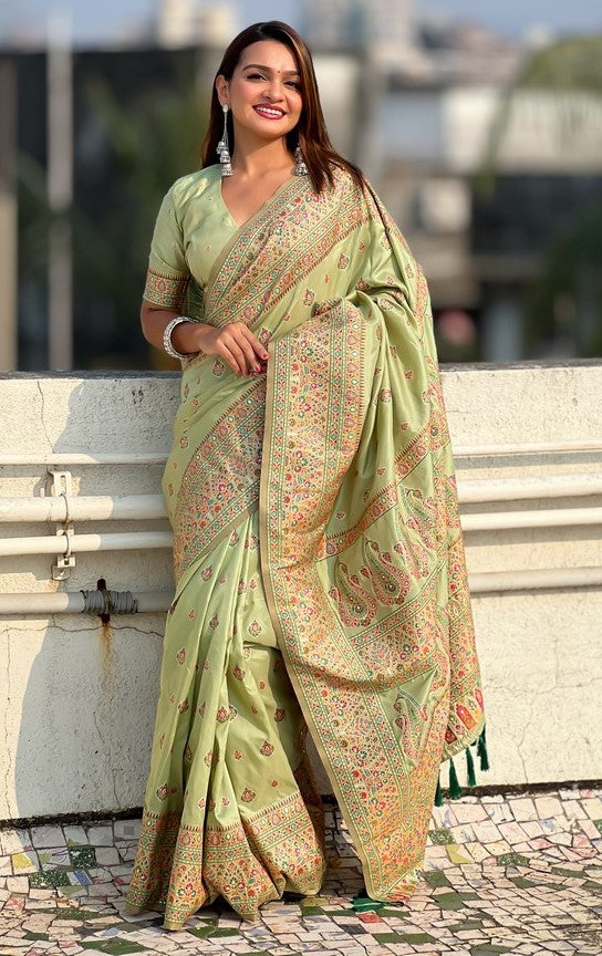 Beauteous Green Color Pashmina Fabric Partywear Saree