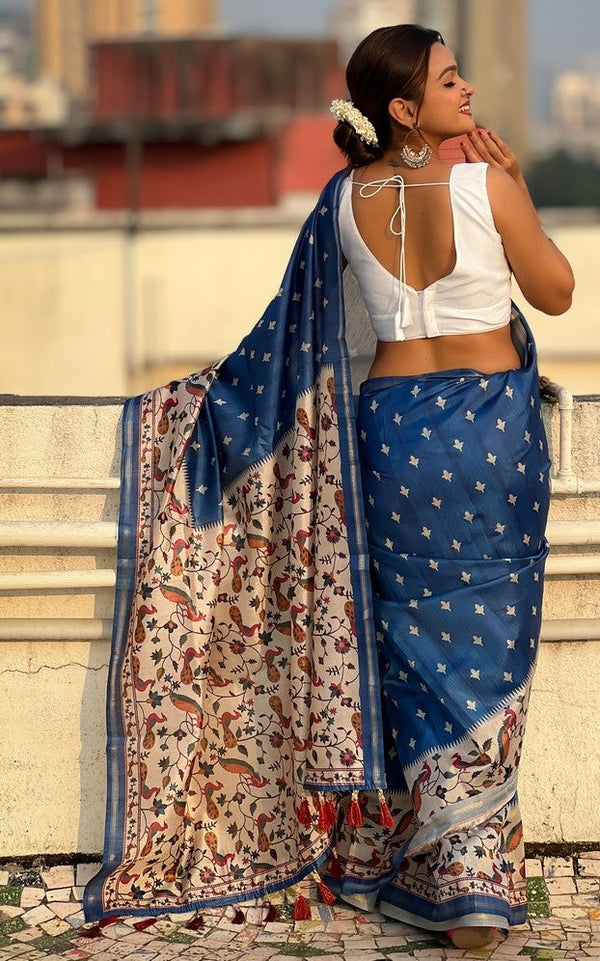 Beauteous Blue Color Silk Fabric Casual Saree