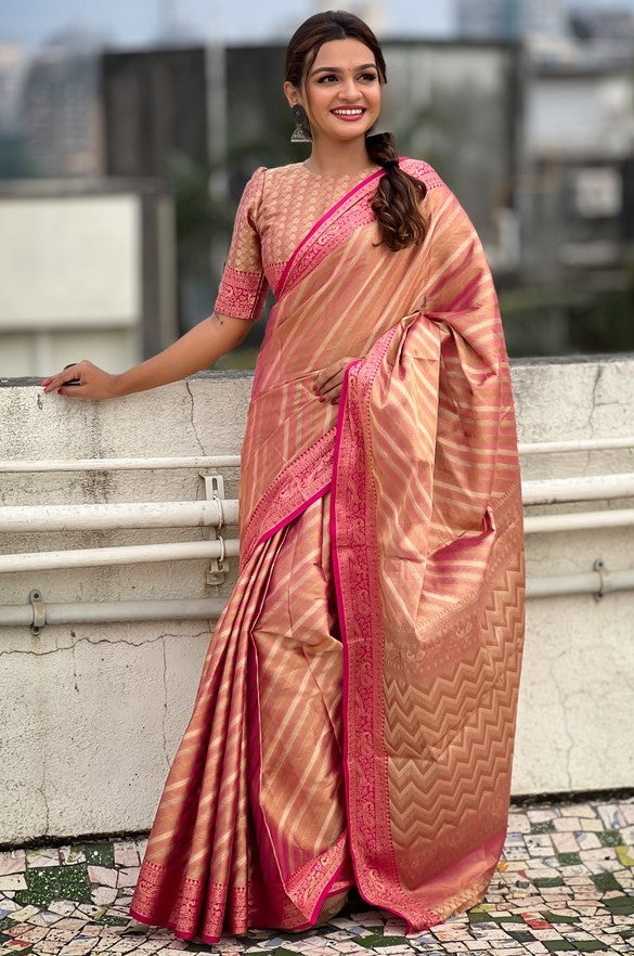 Ideal Pink Color Tissue Fabric Partywear Saree